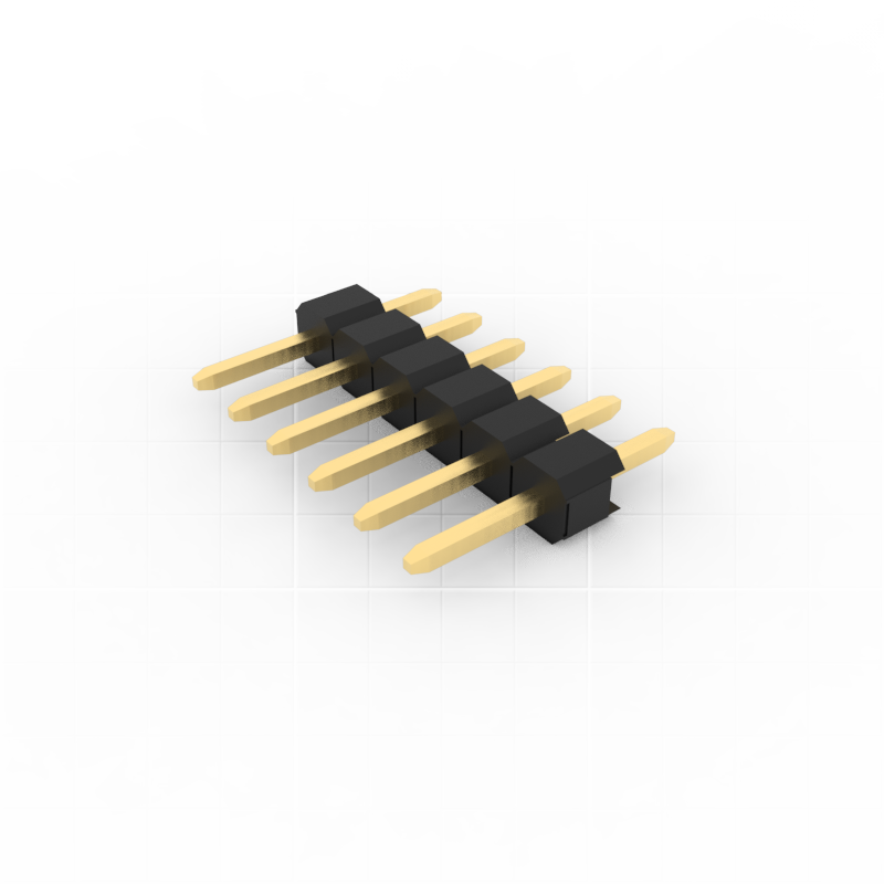 \n2.00mm pitch pin header, single row of pins and plastic part, 180 degree DIP.