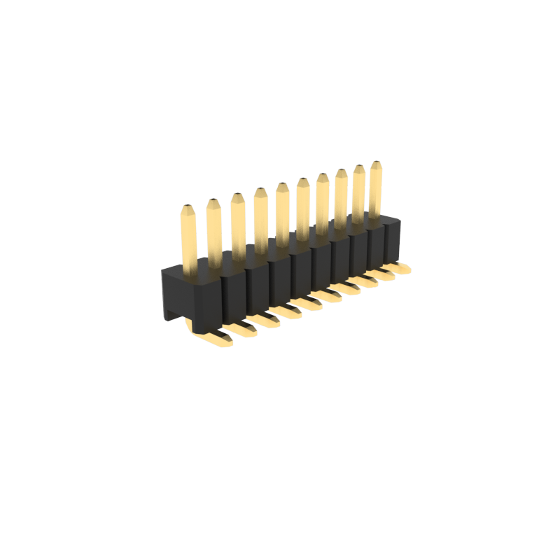 1.27mm pitch pins, single row of pin and triple row of plastic parts, 90 degrees