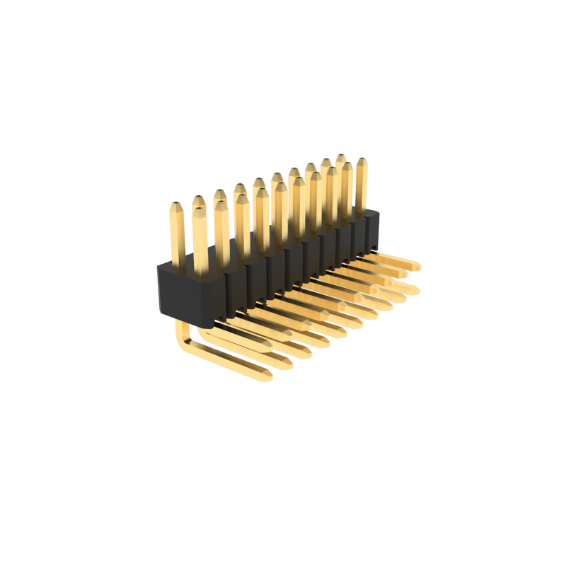 1.27mm pitch pins, double rows of pin and single row of plastic part, 90-degree 