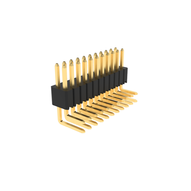 1.27mm pitch pins, double rows of pin and single row of plastic part, 90-degree 