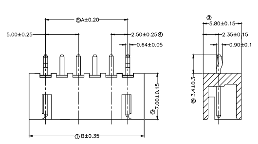2.50mm Pitch WAFER, Single Row of pin, 180 Degree DIP with K-point machinable.